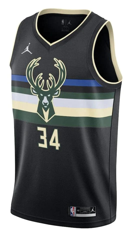 Regata Milwaukee Bucks Giannis Antetokounmpo 20/21 Nº34 - Torcedor Masculina - Preto e Verde - Frete Gratis